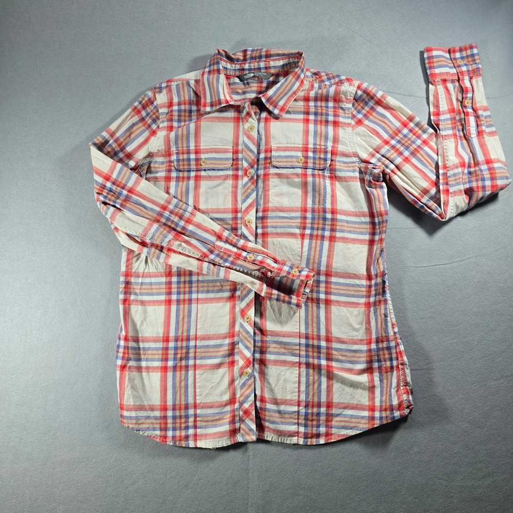 The North Face Womens Plaid Button Up Shirt Red Blue Long Sleeve Size M